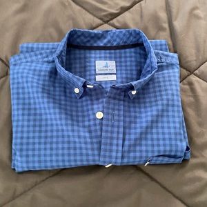 Men’s large blue checkers button down shirt
